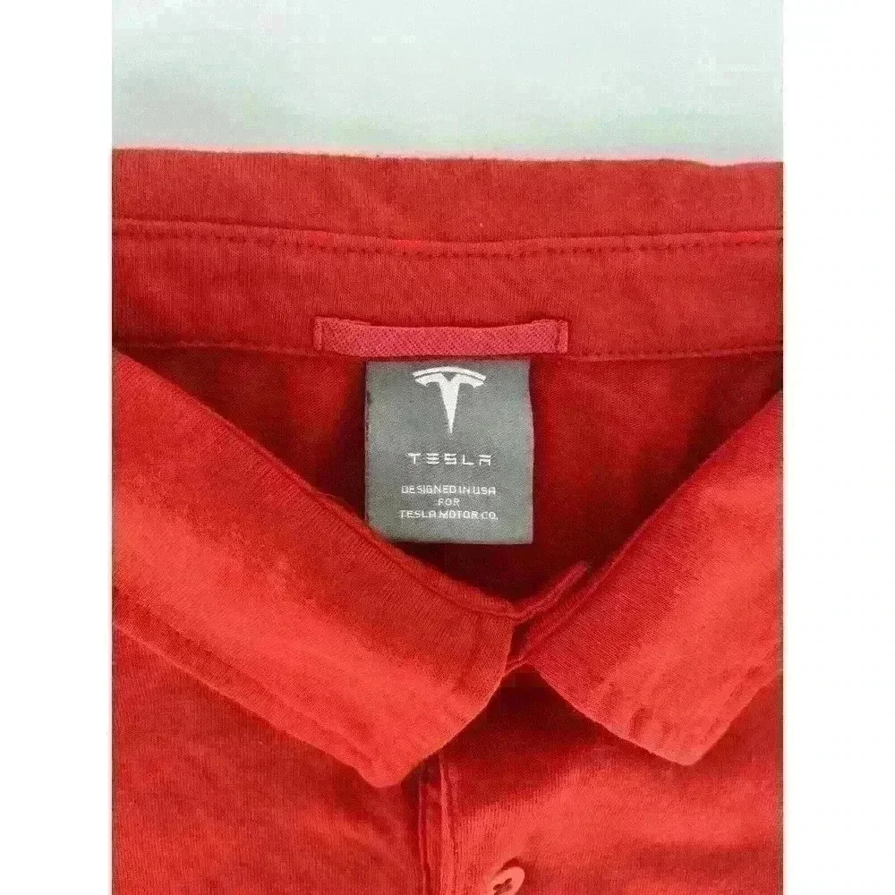 TESLA Polo Shirt Mens 2XL Red Short Sleeve Cotton Sustainable Electric Vehicles - Picture 5 of 8